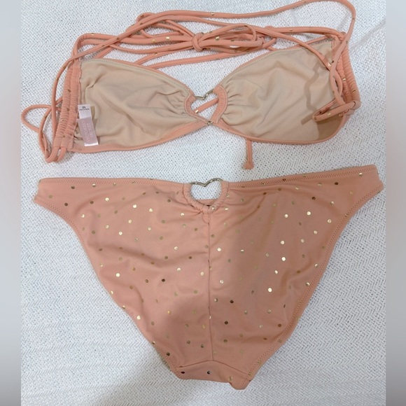 Victoria Secret Peach Gold Polka Dot Heart Bikini Swimsuit like new - Picture 2 of 4
